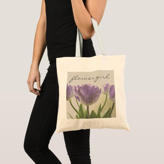 Bloemenmeisje canvas tas met paarse trouwtulpen (Voorkant (product))
