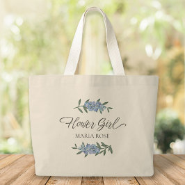 Bloemenmeisje Cute Blue Floral Botanical Chic Grote Tote Bag