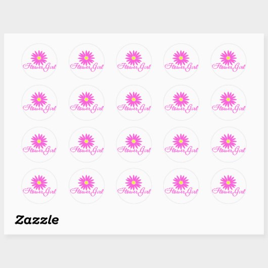 Bloemenmeisje Daisy/ Roze Ronde Sticker (Vel)