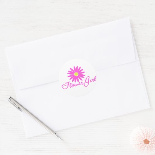 Bloemenmeisje Daisy/ Roze Ronde Sticker (Envelop)