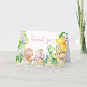 Bloemenmeisje dinosaurus Baby shower Bedankkaart