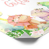 Bloemenmeisje dinosaurus Baby shower boeken en ges Poster (Hoek)