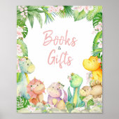Bloemenmeisje dinosaurus Baby shower boeken en ges Poster (Voorkant)