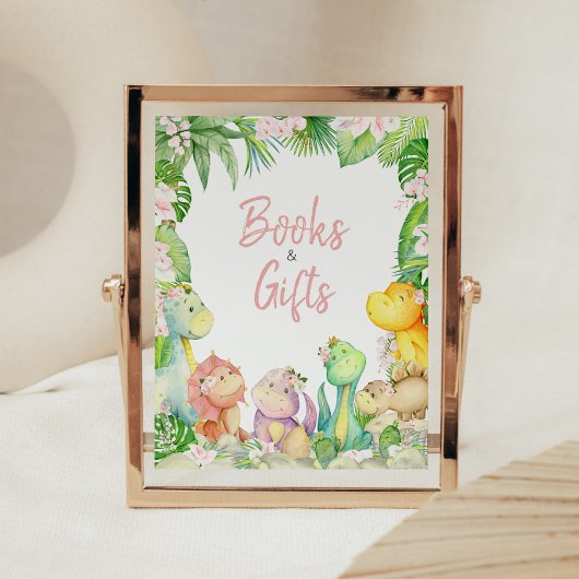 Bloemenmeisje dinosaurus Baby shower boeken en ges Poster
