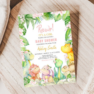 Bloemenmeisje dinosaurus Baby shower Kaart