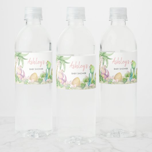 Bloemenmeisje dinosaurus Baby shower Waterfles Etiket (Flessen)
