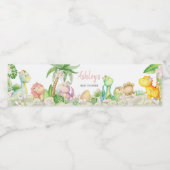 Bloemenmeisje dinosaurus Baby shower Waterfles Etiket (Enkel label)