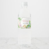 Bloemenmeisje dinosaurus Baby shower Waterfles Etiket (Voorkant)