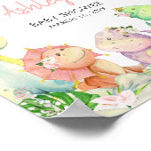 Bloemenmeisje dinosaurus Baby shower welkom Poster (Hoek)
