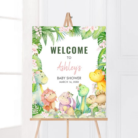 Bloemenmeisje dinosaurus Baby shower welkom Poster