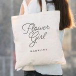 Bloemenmeisje eenvoudige kalligrafie bruiloft tote bag<br><div class="desc">Bloemenmeisje Simple Calligraphy Wedding Canvas tas heeft leuke en  kalligrafie,  samen met de achternaam van het bloemenmeisje.</div>