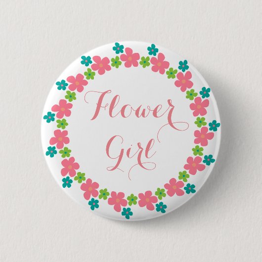 Bloemenmeisje Floral Cute Calligraphy Wedding Ronde Button 5,7 Cm (Voorkant)