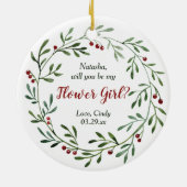 Bloemenmeisje Gepersonaliseerd voorstel Greenery W Keramisch Ornament (Achterkant)