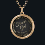 Bloemenmeisje Gepersonaliseerde bruiloft Ketting G<br><div class="desc">Dit prachtige vergulde ketting is ontworpen als een huwelijkscadeau of gunst voor bloemenmeisjes. Ontworpen om te coördineren met onze Gold Foil Elegant Wedding Suite, het beschikt over een gouden faux folie bloeiende rand met de tekst "Bloemenmeisje", evenals een plek om haar naam in te voeren. Mooie manier om haar te...</div>