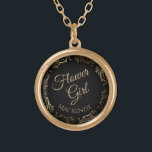 Bloemenmeisje Gepersonaliseerde bruiloft Ketting G<br><div class="desc">Dit prachtige vergulde ketting is ontworpen als een huwelijkscadeau of gunst voor bloemenmeisjes. Ontworpen om te coördineren met onze Gold Foil Elegant Wedding Suite, het beschikt over een gouden faux folie bloeiende rand met de tekst "Bloemenmeisje", evenals een plek om haar naam in te voeren. Mooie manier om haar te...</div>