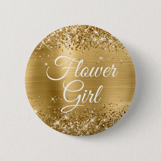 Bloemenmeisje Glittery Gold Foil Ronde Button 5,7 Cm (Voorkant)
