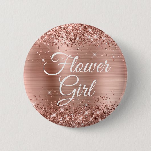 Bloemenmeisje Glittery Roos Gold Foil Ronde Button 5,7 Cm (Voorkant)