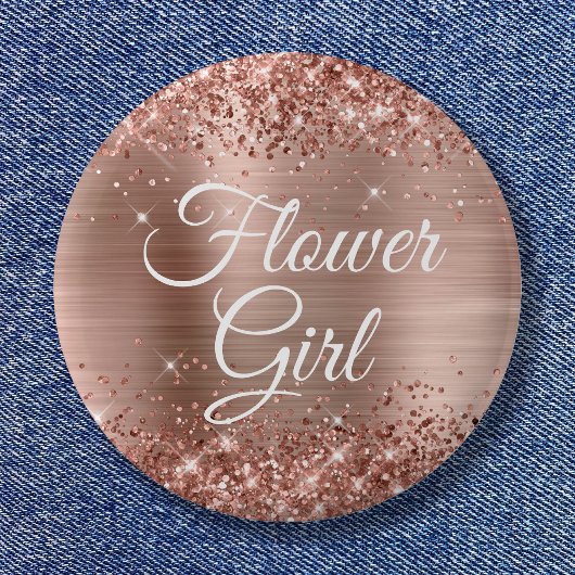 Bloemenmeisje Glittery Roos Gold Foil Ronde Button 5,7 Cm