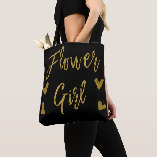 Bloemenmeisje Gold en Black Trouwtas Tote Bag (Dichtbij)