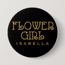 Bloemenmeisje Gold Faux Glitter Name Tag Button