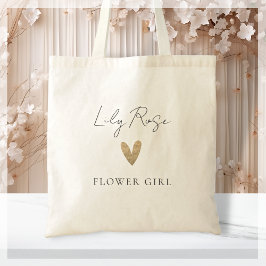 Bloemenmeisje Gold Heart Modern Script Tote Bag
