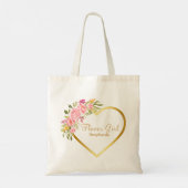 Bloemenmeisje Gold Heart Pink Floral Wedding Tote Bag (Achterkant)