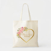 Bloemenmeisje Gold Heart Pink Floral Wedding Tote Bag (Voorkant)