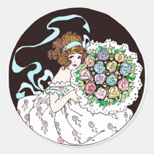 Bloemenmeisje Holding Bouquet 1920 Ronde Sticker