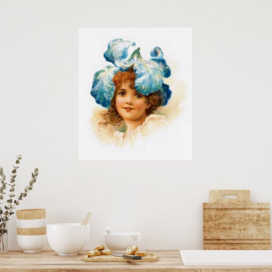 Bloemenmeisje in blauw poster (Keuken)