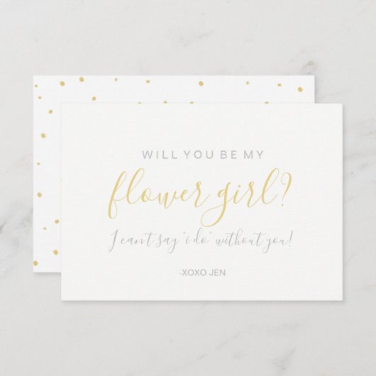 Bloemenmeisje kaart - Goud Stippen Wit (Voorkant / Achterkant)
