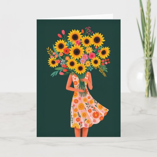 Bloemenmeisje Kleurrijk Bedankkaart (Voorkant)