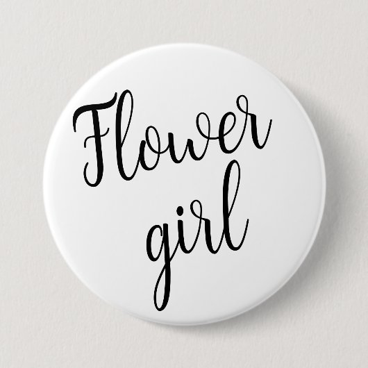 Bloemenmeisje Knop – Zwarte Script Ontwerp Ronde Button 7,6 Cm (Voorkant)