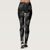 Bloemenmeisje Leggings - Wit op Zwart (Achterkant)