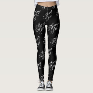 Bloemenmeisje Leggings - Wit op Zwart