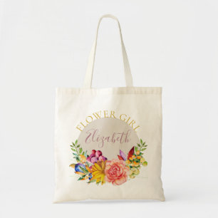Bloemenmeisje met naam Floral Bouquet Tote Bag