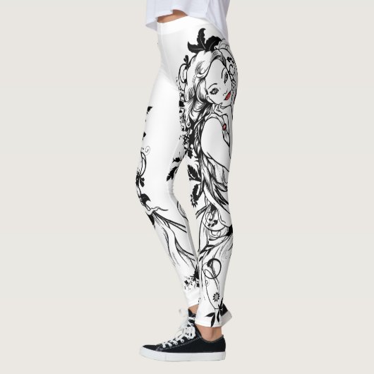 Bloemenmeisje met rode lippen leggings (Links)