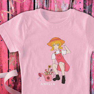 Bloemenmeisje met Watering Can Blond Haarnaam T-shirt