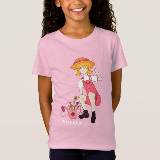 Bloemenmeisje met Watering Can Blond Haarnaam T-shirt (Voorkant)