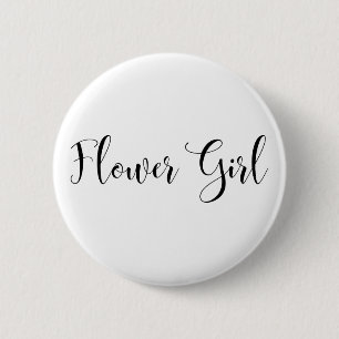 Bloemenmeisje Modern Black Script Typografie (30) Ronde Button 5,7 Cm