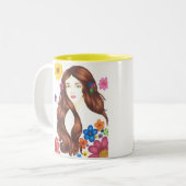 Bloemenmeisje Mok 11oz (wit/geel) (Voorkant links)