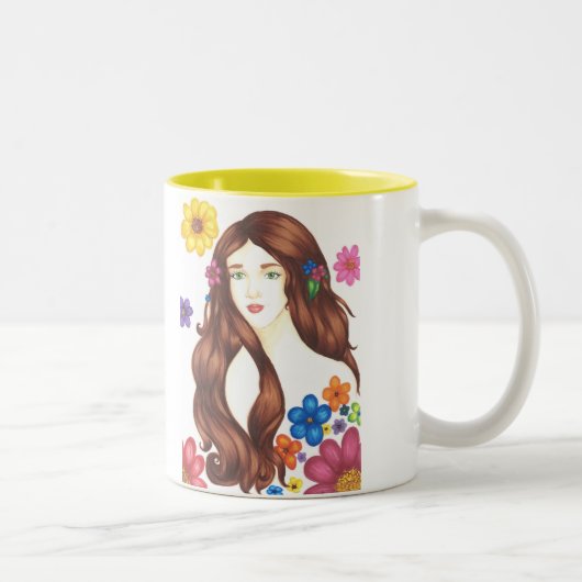 Bloemenmeisje Mok 11oz (wit/geel) (Rechts)