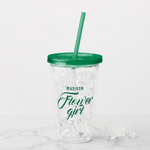 Bloemenmeisje naam groen script bruids huwelijksge acryl drinkbeker
