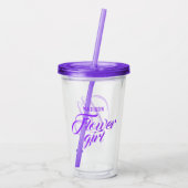 Bloemenmeisje Name Paars Script Bridal Wedding Gif Acryl Drinkbeker (Achterkant)