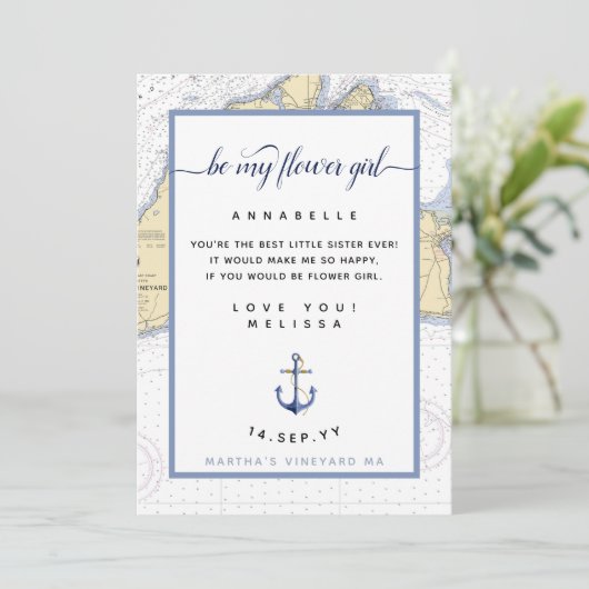 Bloemenmeisje Nautische Bruiloft | Martha's Vineya Kaart (Staand voorkant)
