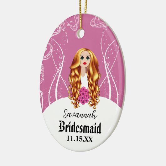 Bloemenmeisje of Bridesmaid Pink Redhead Wedding Keramisch Ornament (Links)