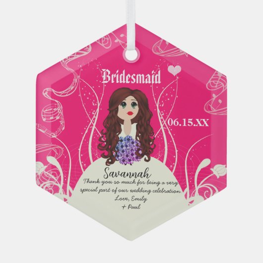 Bloemenmeisje of Bridesmaid Wedding Keepslag Glas Ornament (Voorkant)