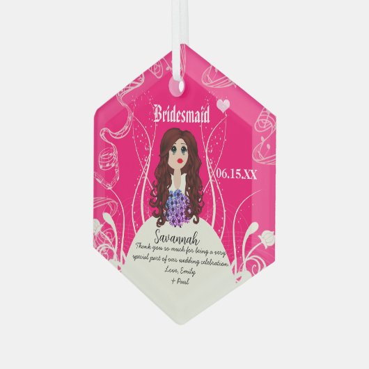 Bloemenmeisje of Bridesmaid Wedding Keepslag Glas Ornament (Voorkant links)