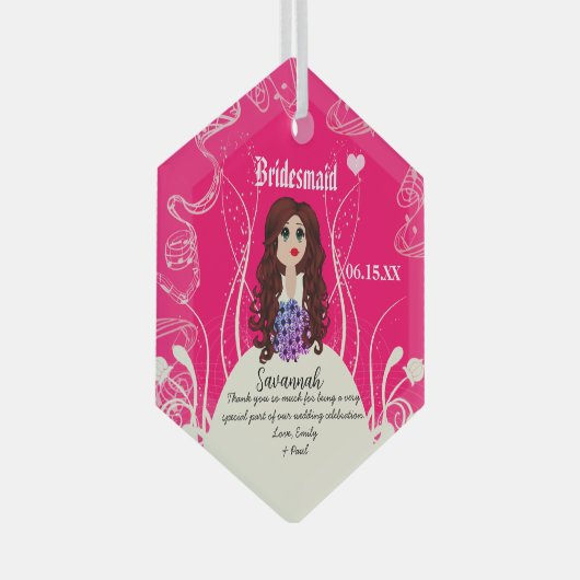 Bloemenmeisje of Bridesmaid Wedding Keepslag Glas Ornament (Voorkant Rechts)