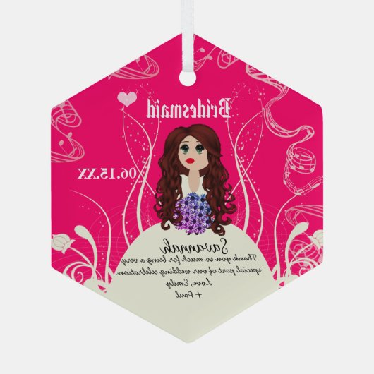 Bloemenmeisje of Bridesmaid Wedding Keepslag Glas Ornament (Achterkant)