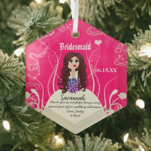 Bloemenmeisje of Bridesmaid Wedding Keepslag Glas Ornament